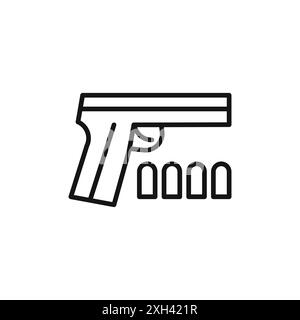 Gun with ammunition icon logo sign vector outline in black and white color Stock Vector