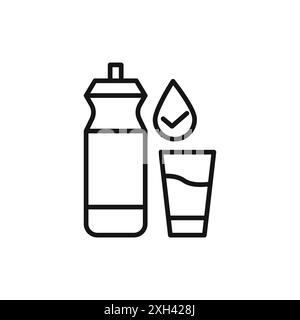 Drinking enough water icon logo sign vector outline in black and white color Stock Vector