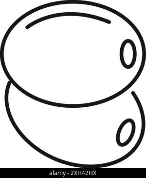 Line drawing of two whole kiwi fruits with a small hole, lying on top of each other Stock Vector