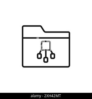 Folder with tree structure icon logo sign vector outline in black and white color Stock Vector