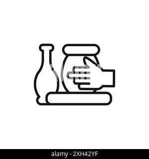 Handmade pottery icon logo sign vector outline in black and white color ...