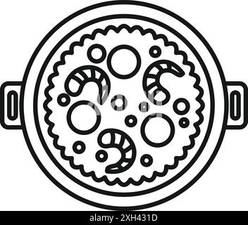 Line art icon of a paella pan cooking, perfect for representing spanish cuisine and mediterranean food Stock Vector