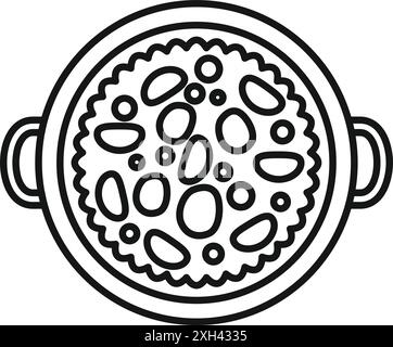 Linear icon of a paella pan with traditional spanish rice dish being cooked Stock Vector