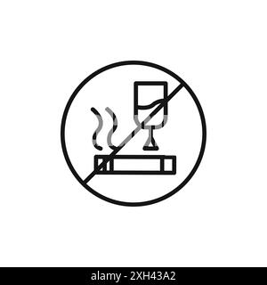 No alcohol and cigarettes icon logo sign vector outline in black and white color Stock Vector