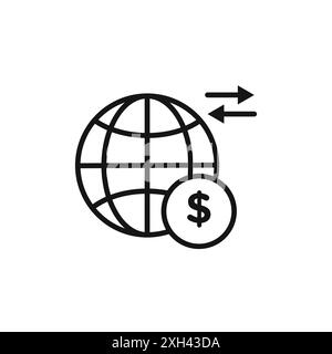 International money transfer icon logo sign vector outline in black and white color Stock Vector