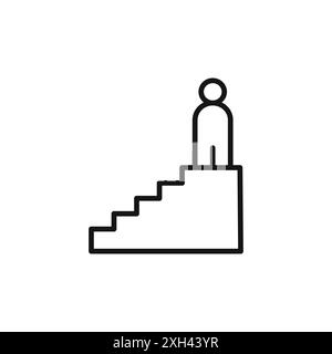 man on stairs icon logo sign vector outline in black and white color Stock Vector