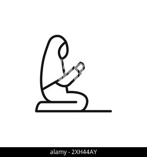 Praying Muslim Woman in Hijab icon logo sign vector outline in black and white color Stock Vector