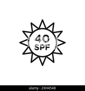 Sun protection factor 40 icon logo sign vector outline in black and white color Stock Vector