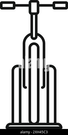 Line art icon of an electric scooter parked upright on a charging station, emphasizing urban mobility and sustainable transportation Stock Vector