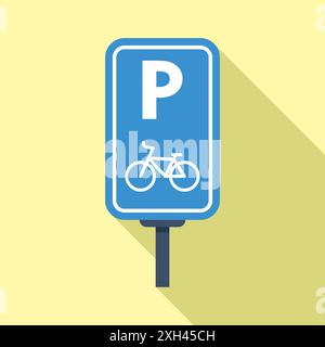 Blue bicycle parking sign showing parking space for bikes with long shadow Stock Vector