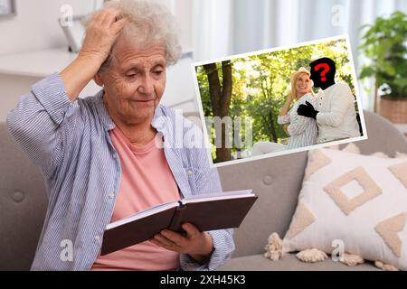 Suffering from amnesia. Senior woman trying to remember man on photo Stock Photo