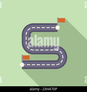 Winding road marking a path to success with finish line marked by a red ...