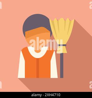 Street sweeper standing with his broom, ready to keep the city clean Stock Vector