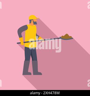 Street cleaner wearing uniform and boots is holding a shovel with garbage for recycling Stock Vector