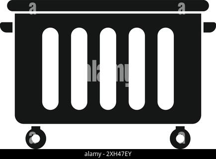 Black silhouette of metal trash container on wheels being used for waste collection, isolated on white background Stock Vector