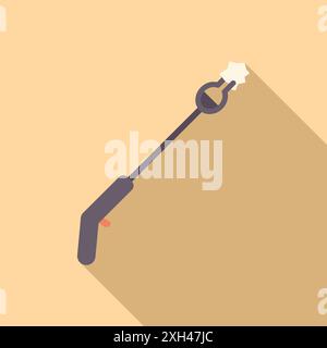 Gas torch burning with blue flame, isolated on a yellow background with shadow, in flat design style Stock Vector