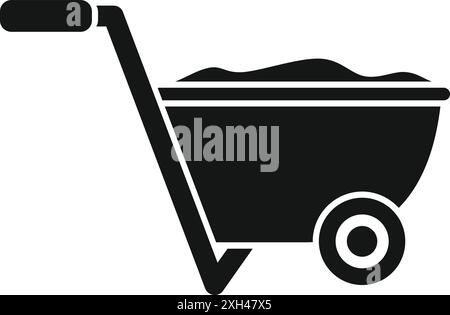 Black silhouette of a wheelbarrow full of construction material, isolated on a white background Stock Vector