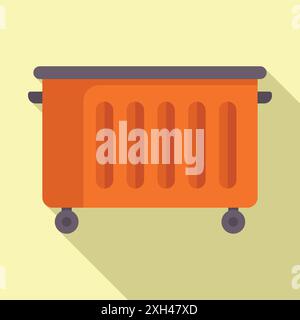 Illustration of a large orange metal trash container with wheels standing on the ground, waste management and recycling concept Stock Vector