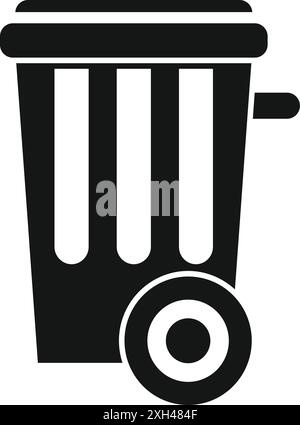 Black garbage bin with one wheel standing for recycling, sorting garbage concept Stock Vector