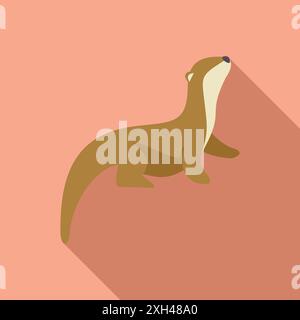 Curious otter is looking up, with a long shadow cast behind it Stock Vector