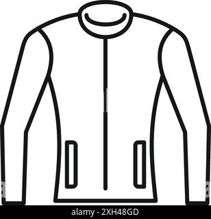 Simple black and white line drawing of a biker jacket with a zipper and pockets Stock Vector