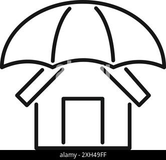 Simple outline icon of a parachute protecting a house, representing property insurance Stock Vector