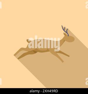 Brown jumping gazelle with long shadow on yellow background, minimalist illustration Stock Vector