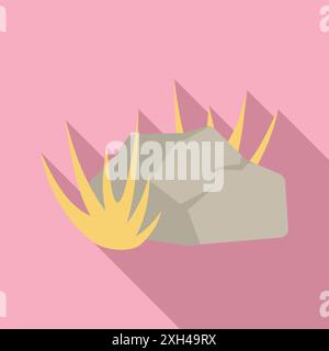 Sharp yellow spiky plant growing near a big gray rock in flat design style Stock Vector