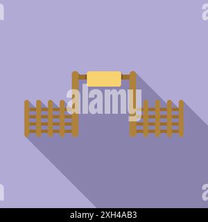 Simple flat illustration of a wooden barrier with a blank banner for zoo entrance with fences on its sides, isolated on a purple background Stock Vector