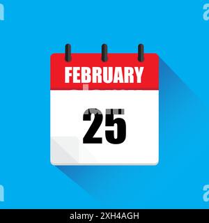 February 25 calendar. February twenty five date. Vector icon. Blue background. Stock Vector