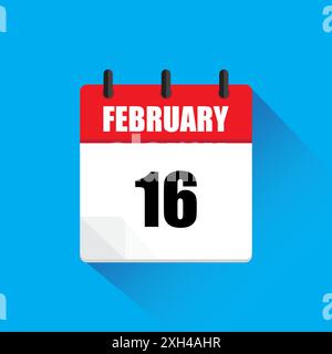 February calendar icon. Date 16 vector. Date sixteen. Flat design shadow. Stock Vector