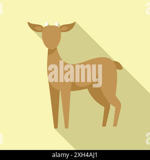 Minimalist illustration of a deer standing on a light yellow background with a long shadow Stock Vector