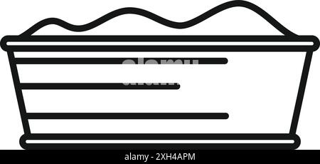 Simple black and white line drawing of a wooden container holding a pile of sand Stock Vector