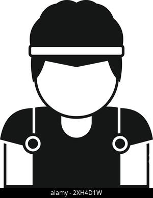 Black and white silhouette of an athlete wearing a headband and sports uniform Stock Vector