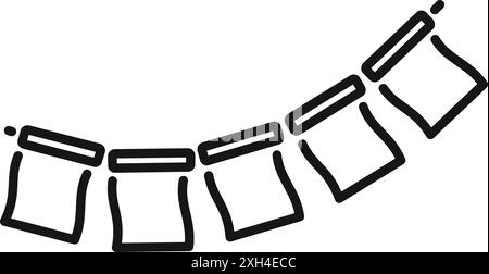 Simple line drawing of square flags hanging on a string forming an arch shape Stock Vector