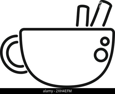 Minimalist icon of a coffee cup with cinnamon sticks, perfect for representing cafes, beverages, and more Stock Vector