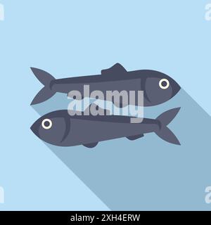 Minimalist illustration featuring two herrings swimming, evoking concepts of seafood, marine life, and healthy eating Stock Vector