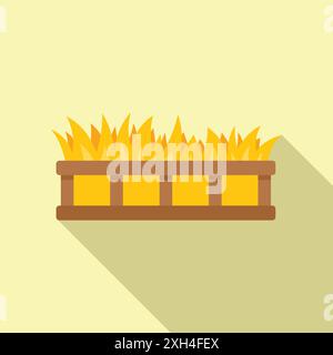 Freshly harvested hay is placed in a wooden manger, ready to feed farm animals Stock Vector