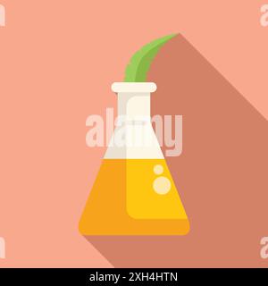 Erlenmeyer flask containing a yellow liquid and a cannabis leaf, representing the concept of cbd oil extraction Stock Vector