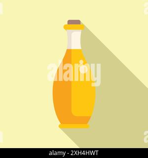 Yellow glass bottle containing cooking oil illustration with long shadow Stock Vector