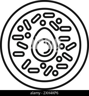 Line art icon of an avocado seed surrounded by bacteria representing the concept of healthy food Stock Vector