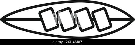 Simple black and white icon of a four person banana boat being towed behind a speedboat Stock Vector