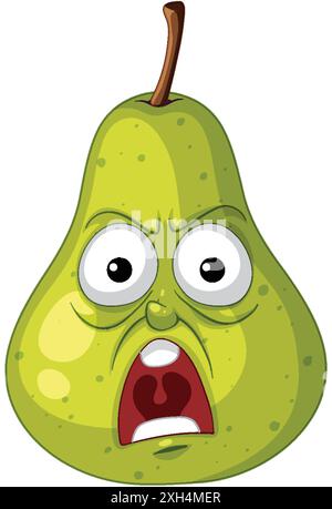 A pear with a surprised facial expression Stock Vector