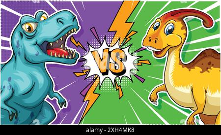 Two dinosaurs face off in a comic style Stock Vector