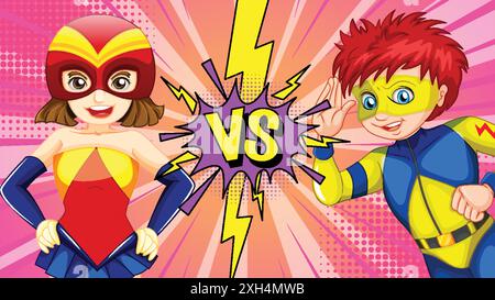 Two superheroes face off in a battle Stock Vector