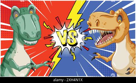 Two dinosaurs face off in a duel Stock Vector