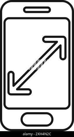 Smartphone displaying expanding diagonal arrows, indicating a transition to fullscreen mode Stock Vector