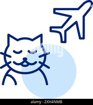 Happy cat and airplane. Air travel with pets. Pixel perfect, editable stroke vector icon Stock Vector