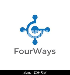 Four Ways Target Board Blue Button Circle Line Logo Template Stock Vector