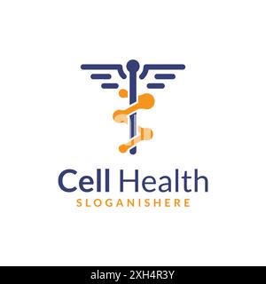 Cell Health Winged People Wellness Medical Key Logo Template Stock Vector